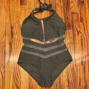 Chic Olive Green Halter One-Piece Swimsuit
